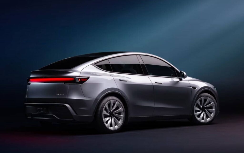 Rear View of Tesla Model Y 2025 with Sleek Aerodynamic Design and LED Taillight