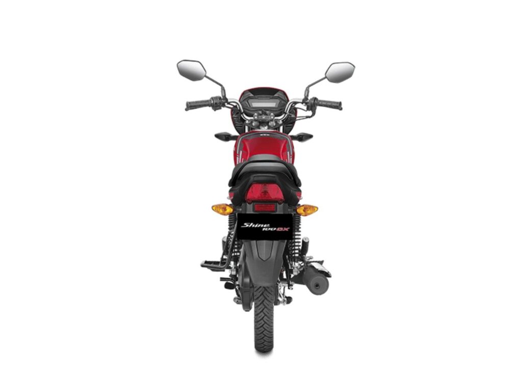 Honda Shine 100 DX 2025 Rear View – Sleek Tail Design with Integrated Indicators and Wide Tyre for Better Grip